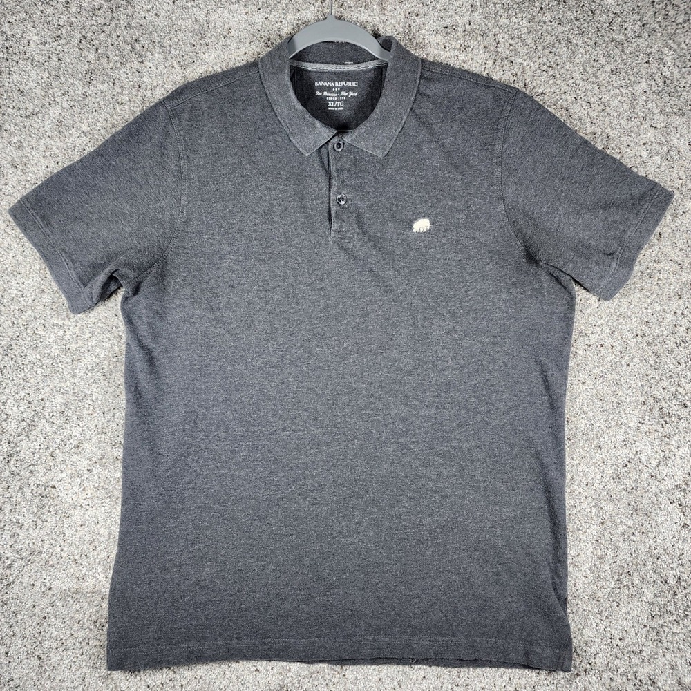 Banana Republic Polo Shirt Mens XL Gray Short Sleeve Elephant Logo Excellent